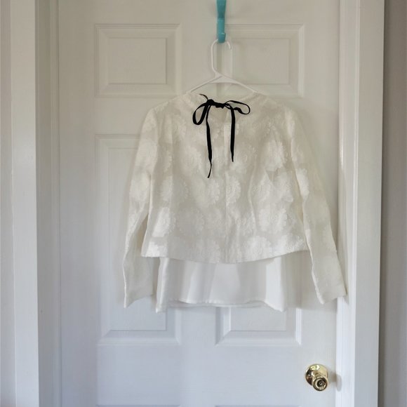 Maje White Two Tier Floral Top with Velvet black ribbon - Picture 2 of 5